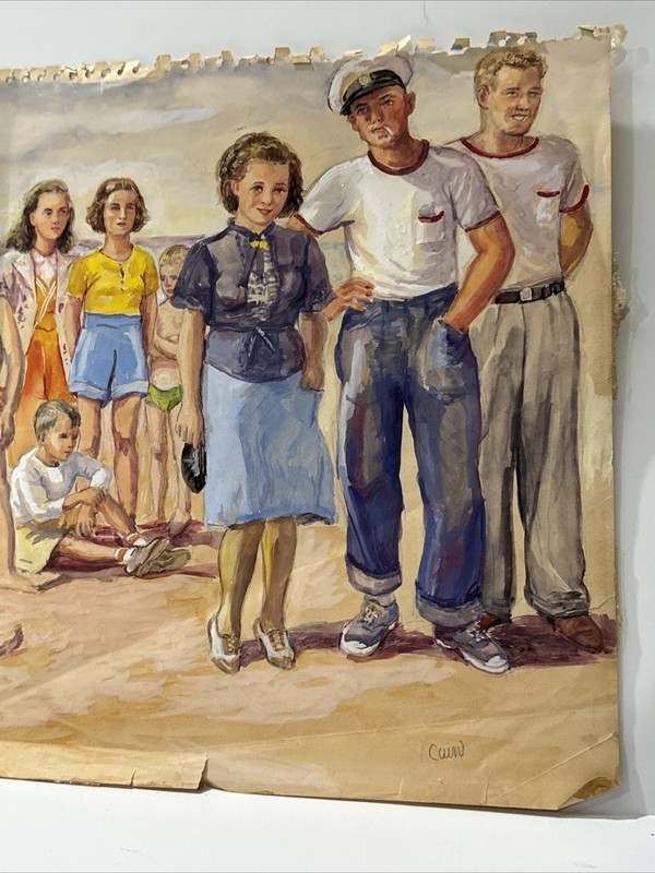 JO CAIN PAINTING BEACH ANTIQUE MID CENTURY FAMOUS WPA REGIONALISM PORTRAIT SEA gallery