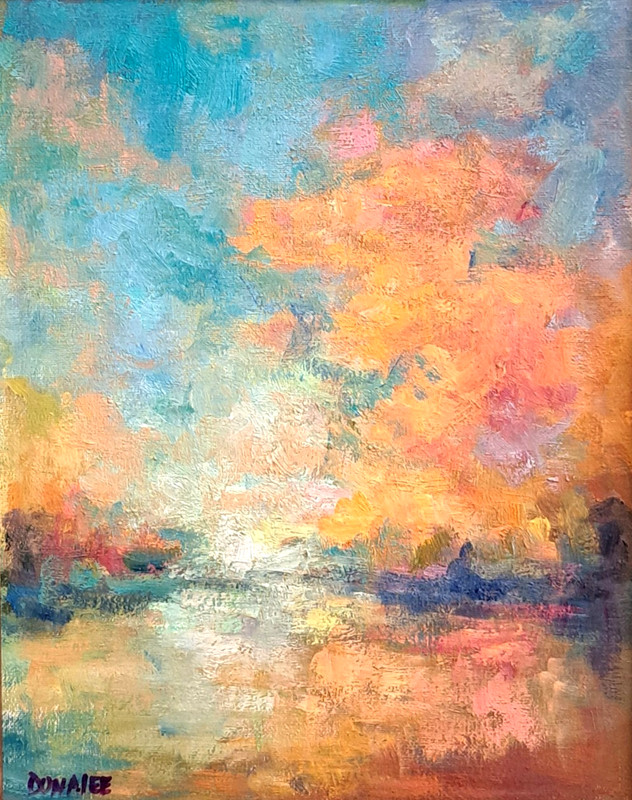 Oil Painting Clouds Water Reflection Sunset Seascape Framed Original by Donalee