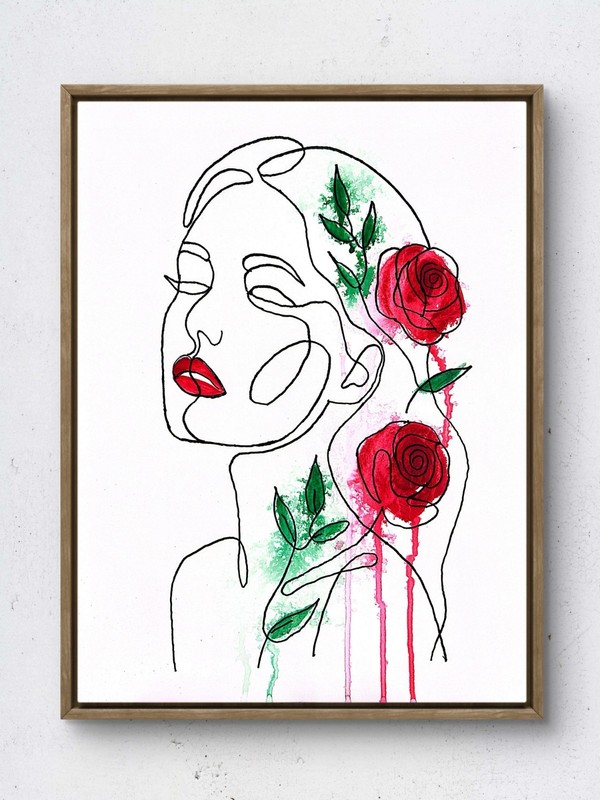 Original Expressionist 11×14 Acrylic Portrait Line Art Signed Red Green Paper