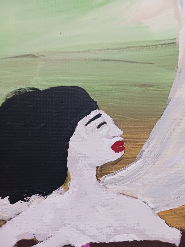 FEMALE PORTRAIT PAINTING 12x16 TITLED (TO HEAVEN IN MY EAZYCHAIR) HIGHER GROUND gallery