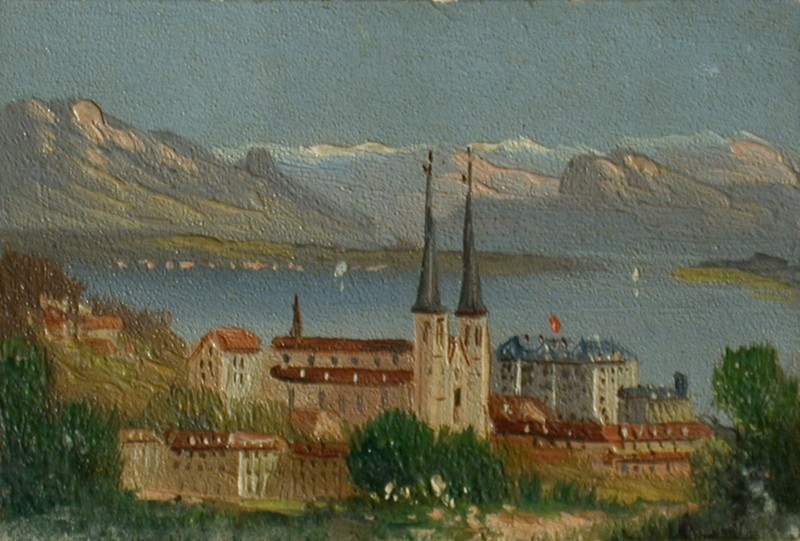 Hubert SATTLER (1817-1904) view of Lucerne, in the background of the Righi