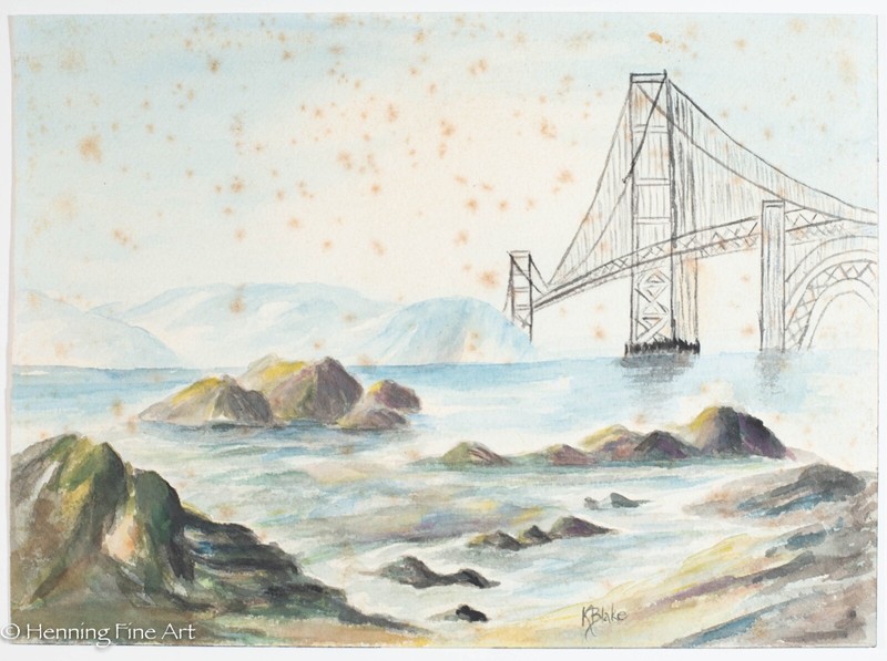 Vintage Painting of Golden Gate Bridge, Signed California Coastal Landscape