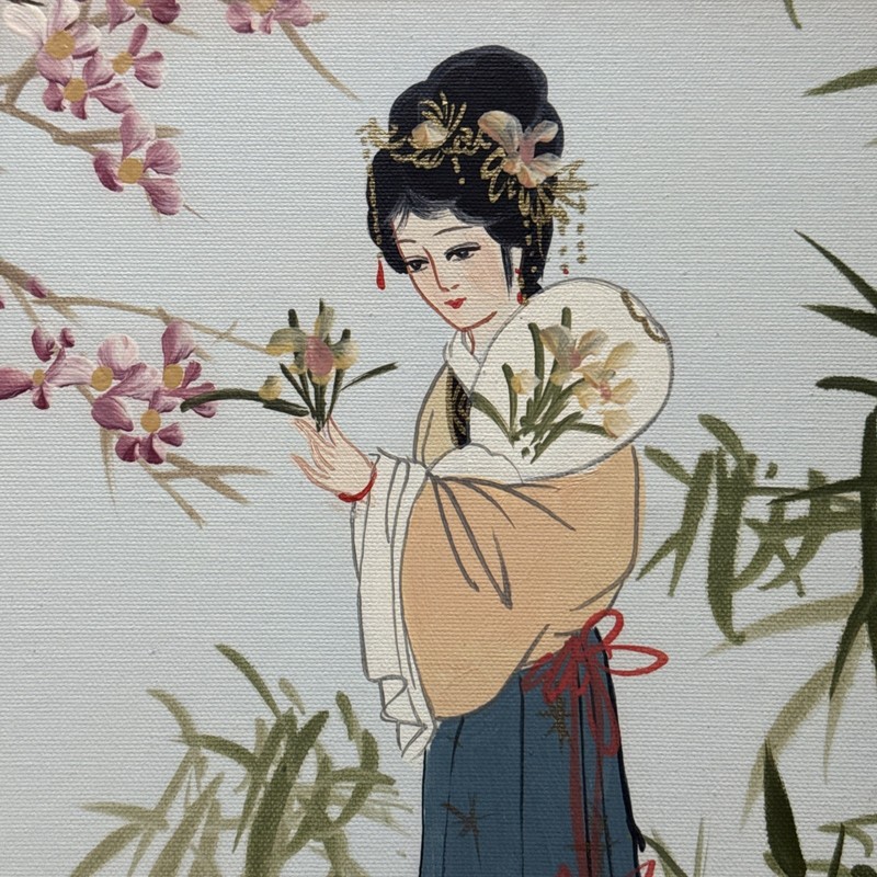 Vintage Oil Painting -Geisha Among The Blossom” New 16 x 20 Unstretched Canvas gallery