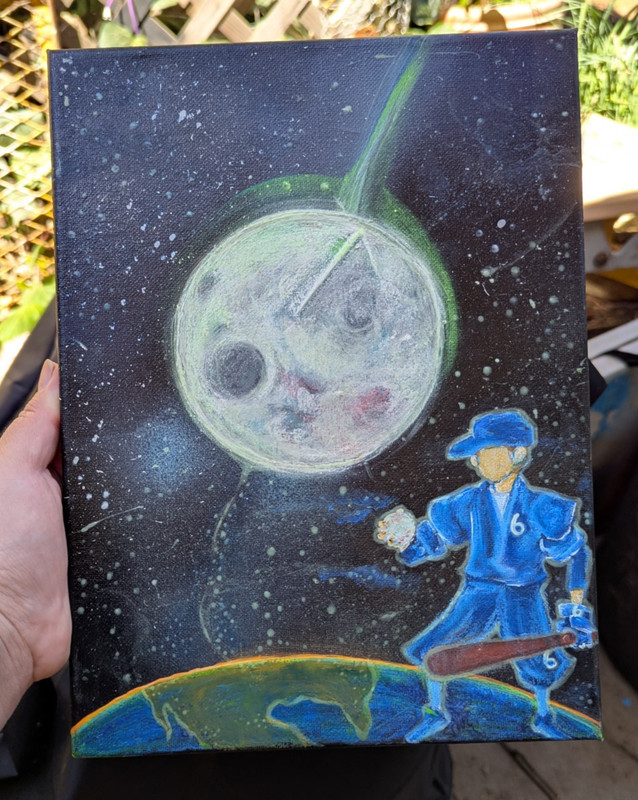 baseball abstract mixed media painting glow in the dark space earth moon