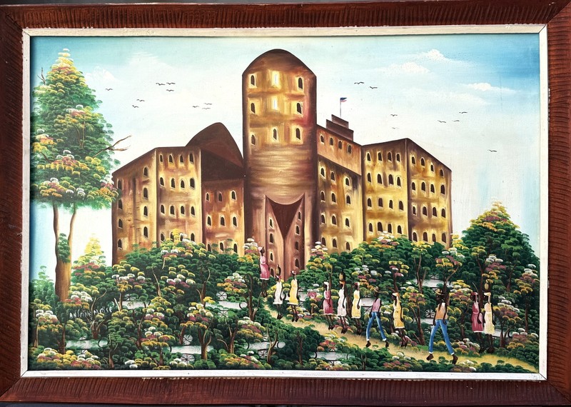Antoine Moise (Haitian), VTG MCM Orig. Folk Art O/C «Citadel Laferriere», Signed