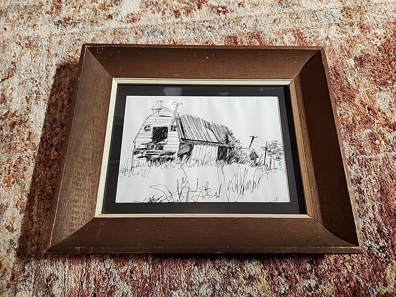 Black & White. Orig. Frames. Rare. Barn Art Signed. 15×12 *1968*