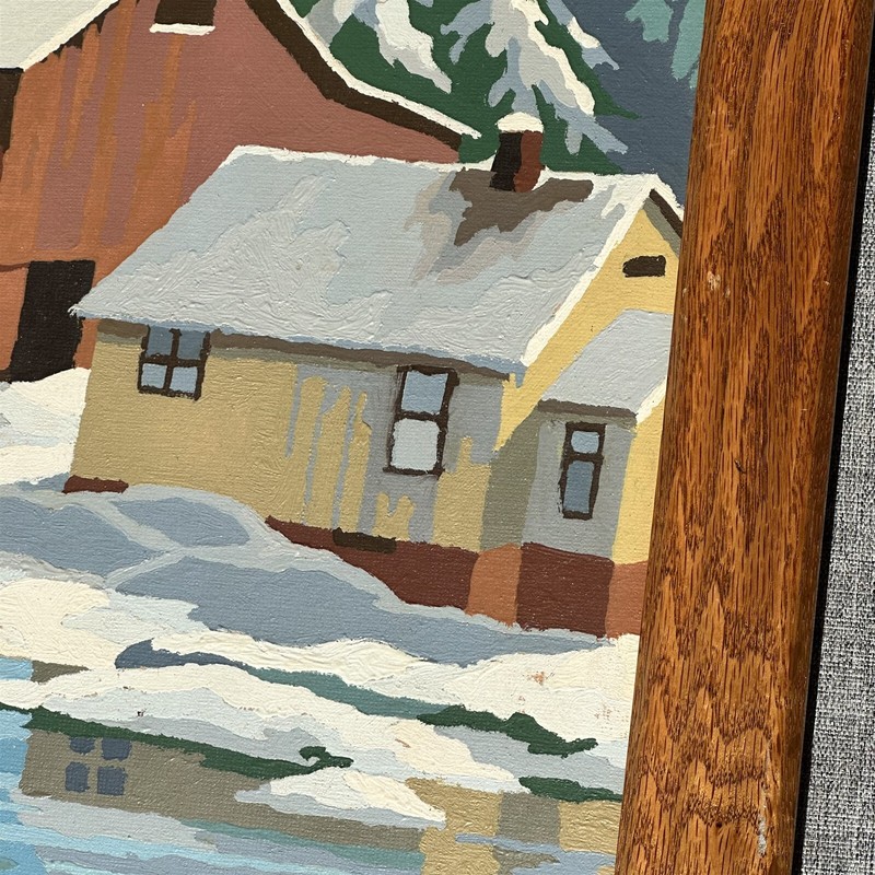 Vintage Painting Paint By Number Winter Country Scene Barns Bridge Craftmaster gallery