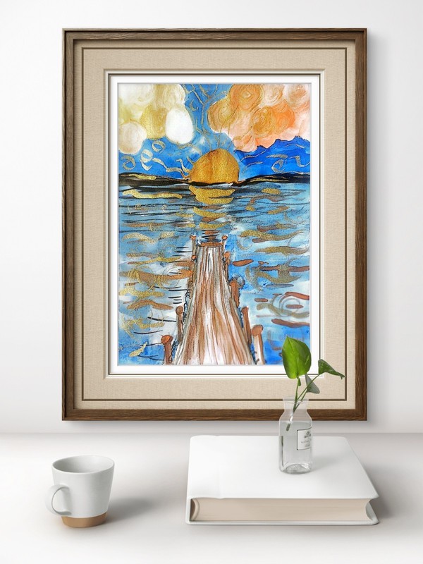 Dock Sitting Colorful Impressionist Original Watercolor 9x11 On Paper Signed gallery