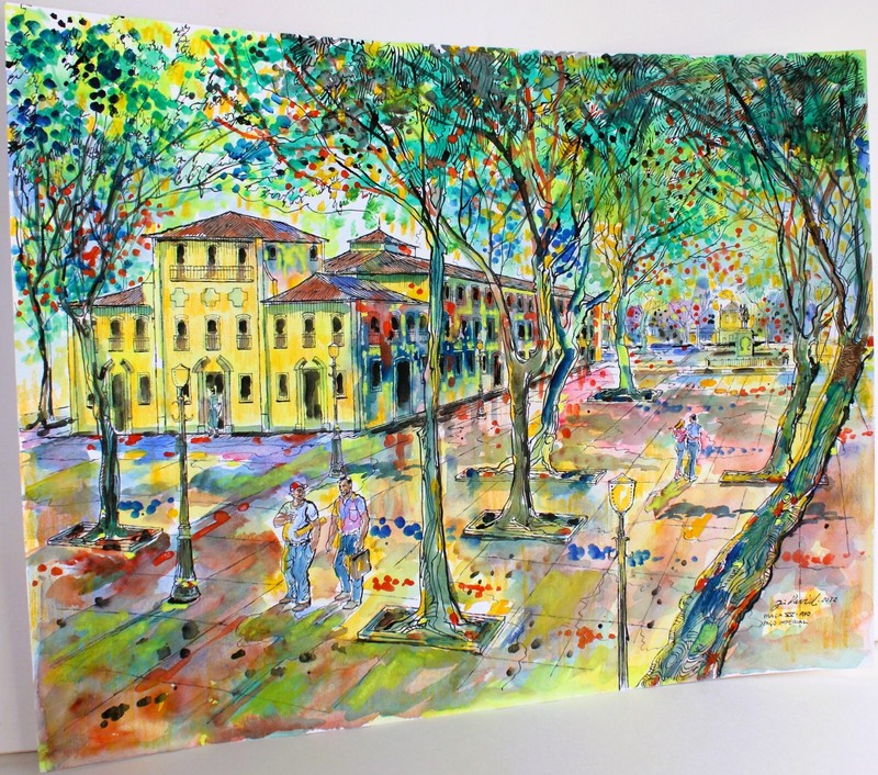 J DAVID 1934 WATERCOLOR INK PAPER 2012 SIGNED PRACA XV PACO IMPERIAL RIO BRAZIL gallery