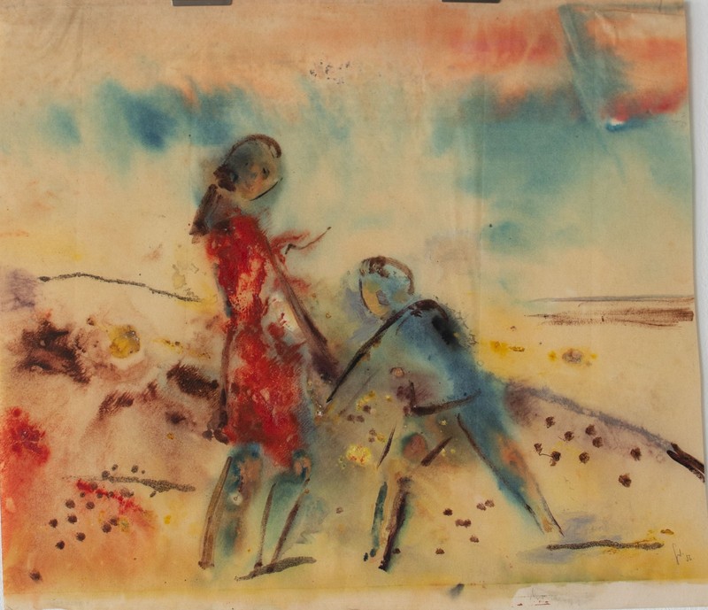 Gerhard Schulte-Dahling Children Beach Genre Postwar Sign Watercolor Paper 1956 gallery