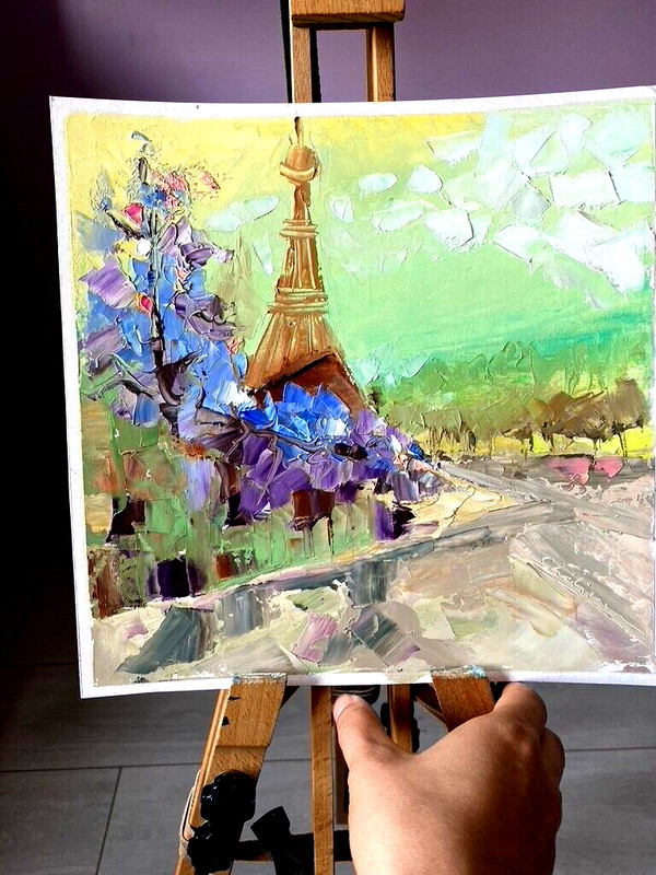 ORIGINAL Oil Painting Fall Art Central Park 3D Textured Paris Eiffel Tower gallery
