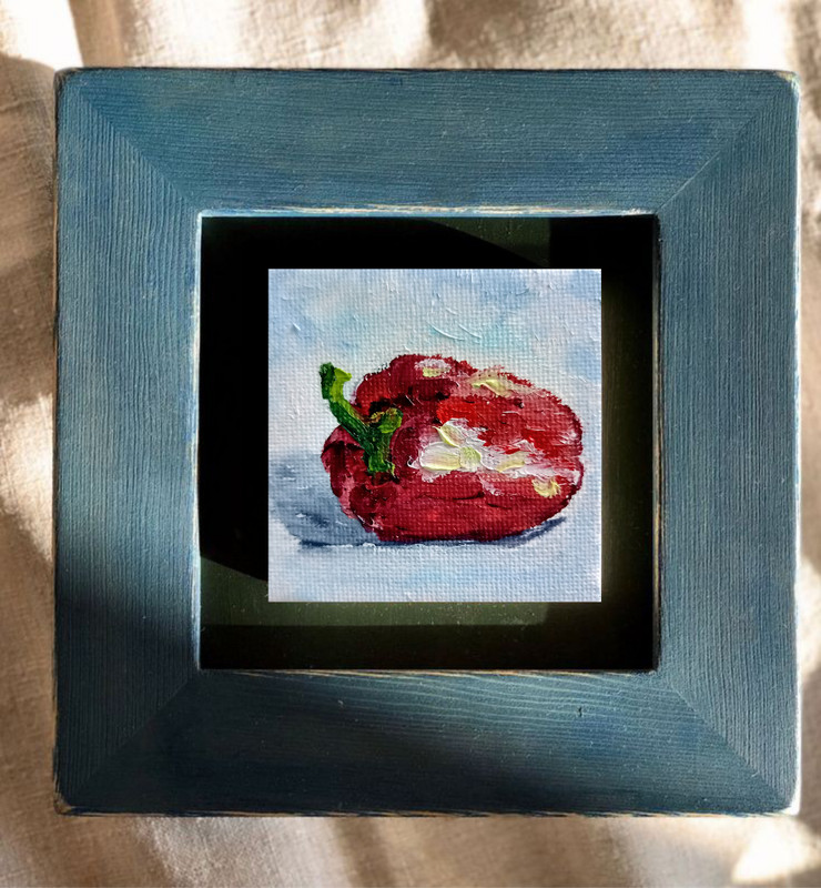 Paprika Red Oil Painting 7x7cm Vegetable Painting on Canvas with Easel gallery