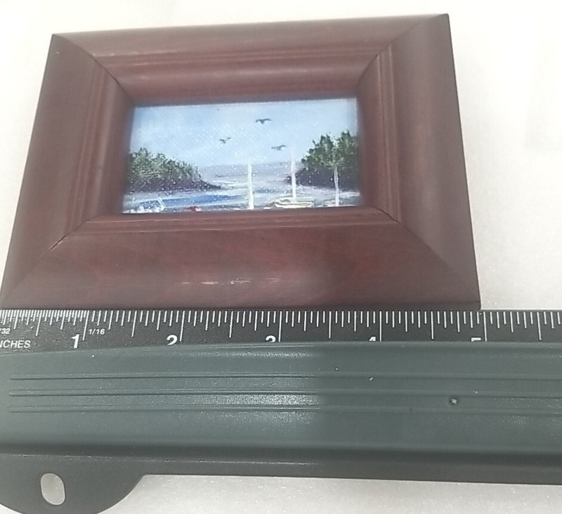 Oil On Cardboard Signed 4" X 5" on Wooden Frame Painting gallery