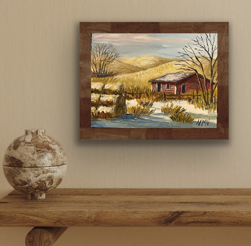 COUNTRY WINTER Original Oil Landscape Painting Country BARN SNOW Farmhouse Art gallery