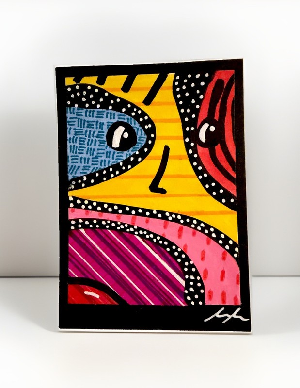 Original ACEO Abstract Art – Unexpected Faces No. 1- OOAK Mixed Media Artwork