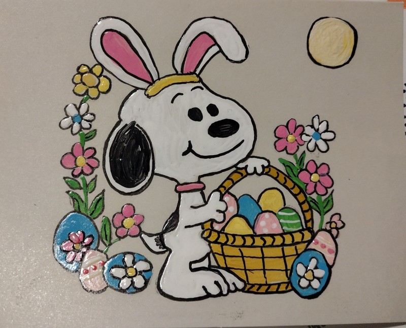 4×5 Inch Snoopy Happy Easter Card HAND PAINTED ACRYLIc
