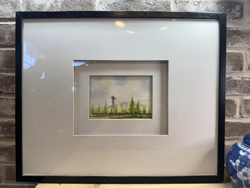 Vtg Original E. Kimura Watercolor Guache Santa Fe NewMexico Landscape 5×7 Framed