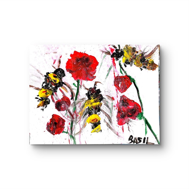 Splash Art Bees On Roses Contemporary Pop Art Acrylic Paper Painting gallery