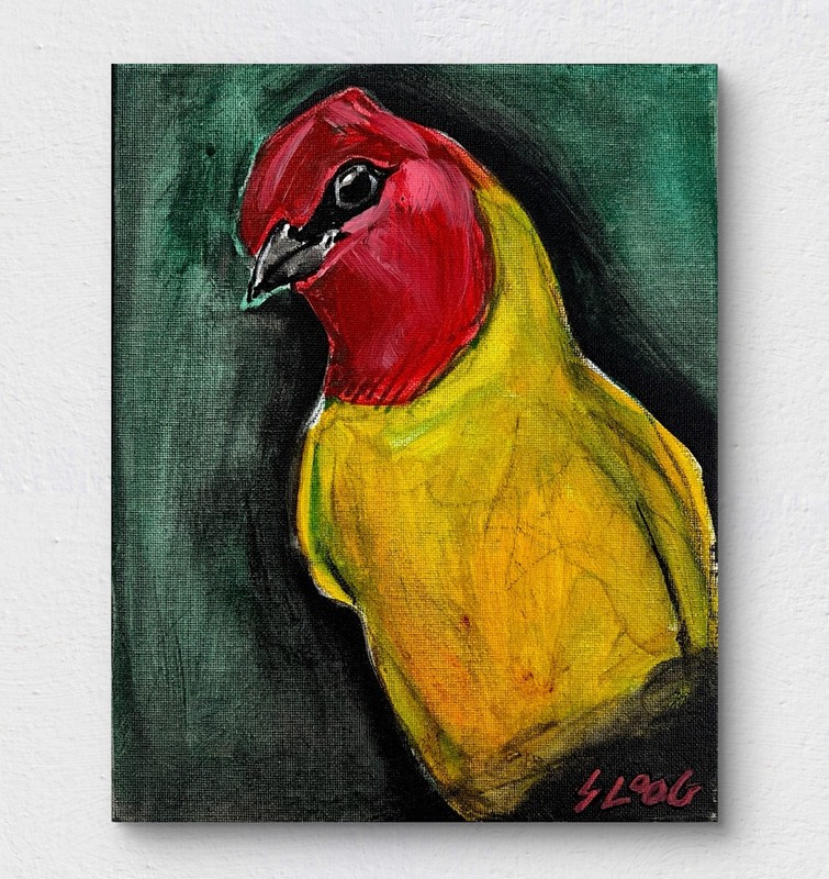 SLOOG Original Art Expressionism Colorful Bird Painting on Canvas 8×10 Bird Art