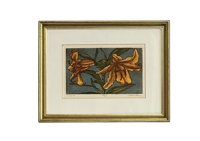 Original Watercolor Painting Lilies Framed 10” X 13” Signed Debra Cruz 39/200