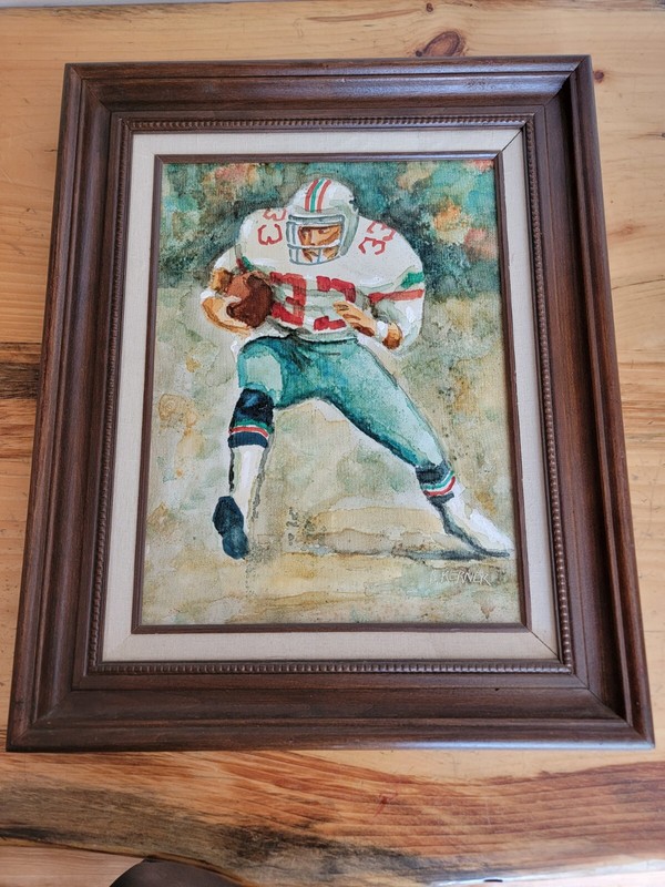 Oil Painting B. KERNER Football Player #33 Original Canvas WOOD FRAME 22″ X 18″