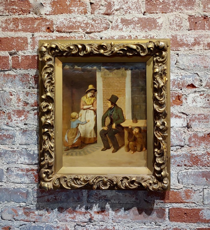 19th century English school -Flirting around Kids – Oil painting-c1860s
