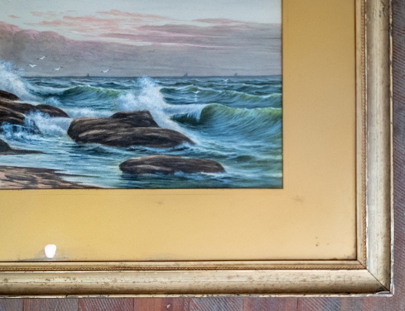 Antique Charles Grant Davidson Watercolor Painting of Seashore Waves Luminist gallery