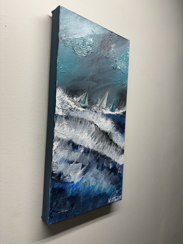 Nautical Sailboat Original Oil Painting Wax Heavy Impasto 10x20 Coastal Boat gallery