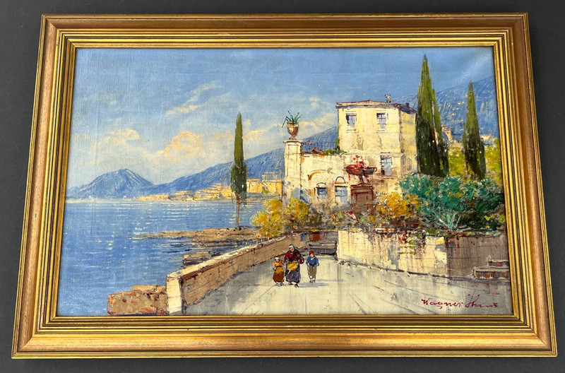 Hans Wagner (1885-1949) «The Bay of Naples» Original Oil Painting on Canvas