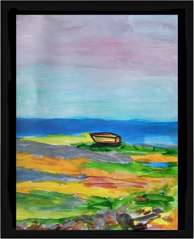 Impressionism Resting Lone BOAT 11 X 14 Handmade Signed Colorful ART Painting