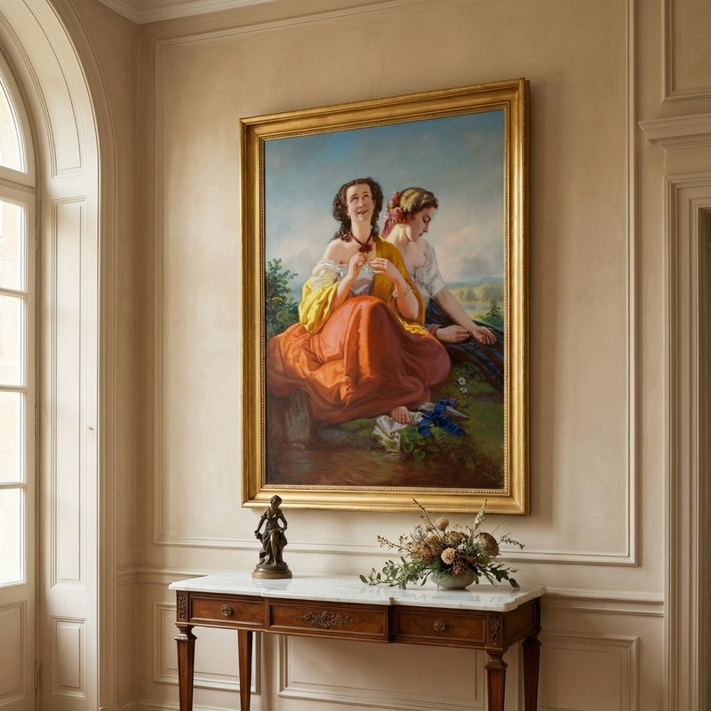 Large Original Oil Painting Classical Figurative Romantic Museum Style 47x35in gallery