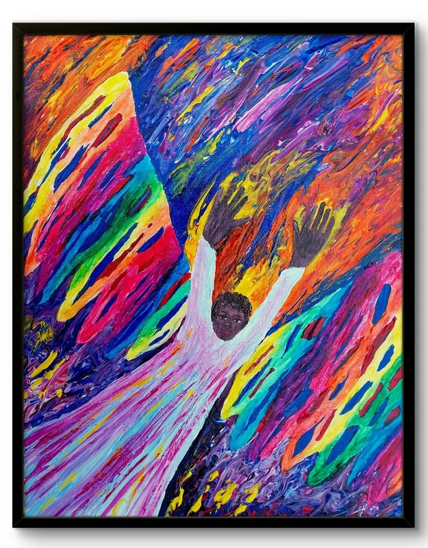 Modern Colorful Black Angel Original Art 11×14 Signed Acrylic Painting BACH