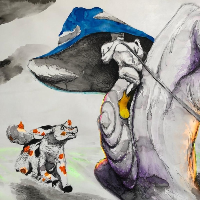 ALAIN DONATE ACRÍLICO ORIGINAL DE TÉCNICA MIXTA, TINTA ,CARTÓN 30"x 23"CUBAN ART gallery