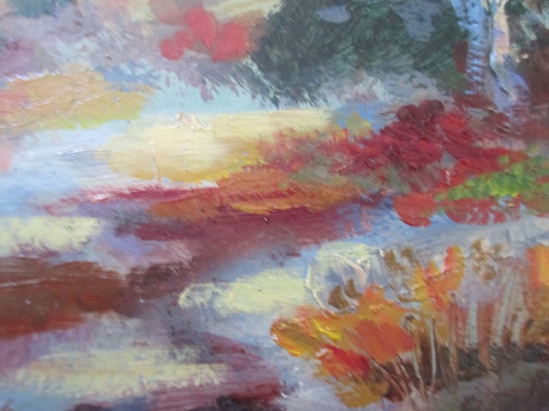 John Reilly Estate Stamped Original Oil Masonite Autumnal Forest Mini Painting gallery