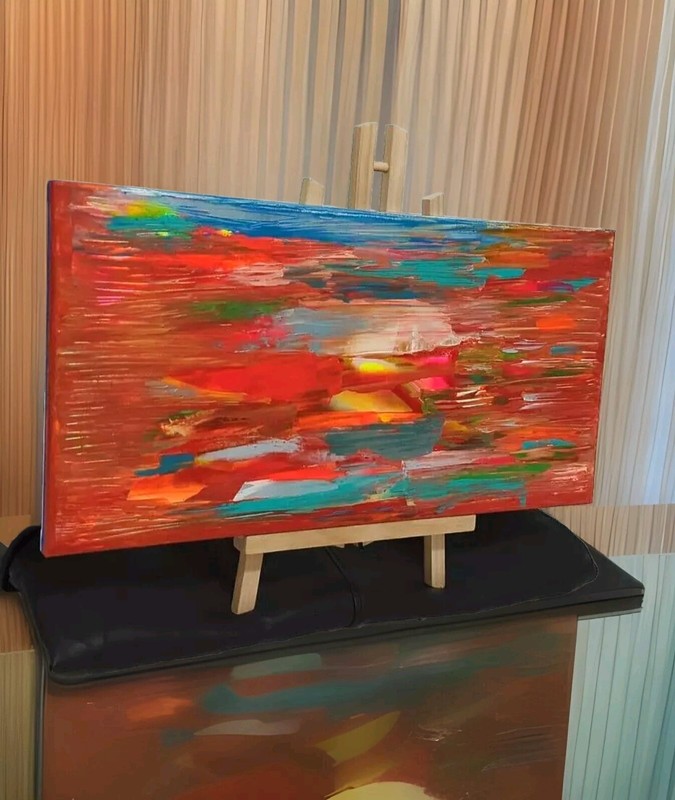 Modern Orig Vibrant Abstract Acrylic Colorful See Vid Painting Canvas 10×20