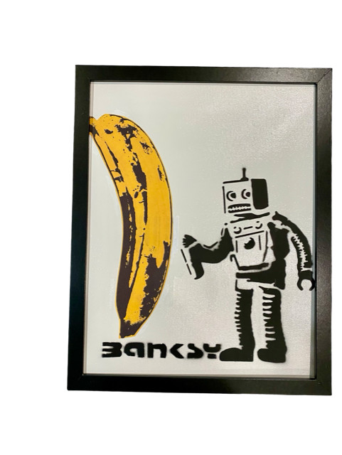 Banksy Graffiti Art Banana Robot Framed Painting 12x15 gallery