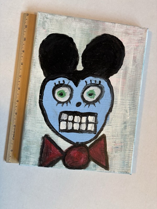 Grinning Mouse Bow Tie Figural Wall Art Blue Red acrylic Canvas Painting NAY gallery