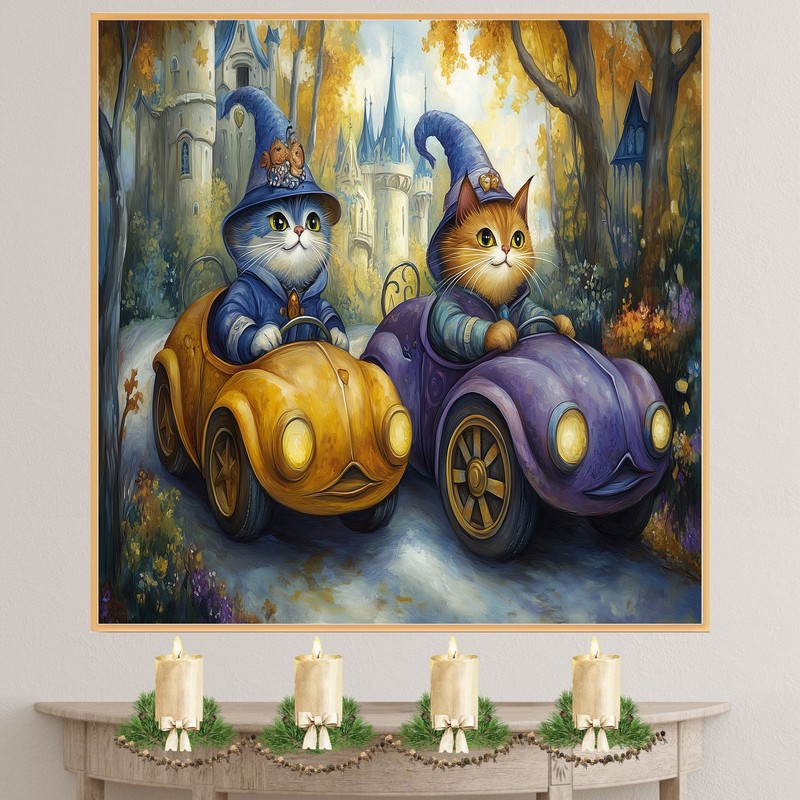 Whimsical Rabbits In Vintage Car Art Flat Rolled, Framed or Wrapped Canvas gallery