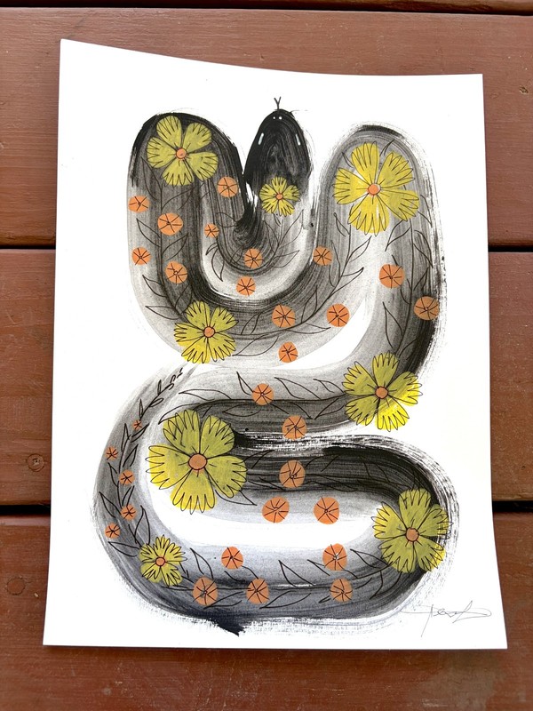 Original Brushstroke Snake 3 Painting By Alannah Dyer- Acrylic 9x12 in. Animals gallery