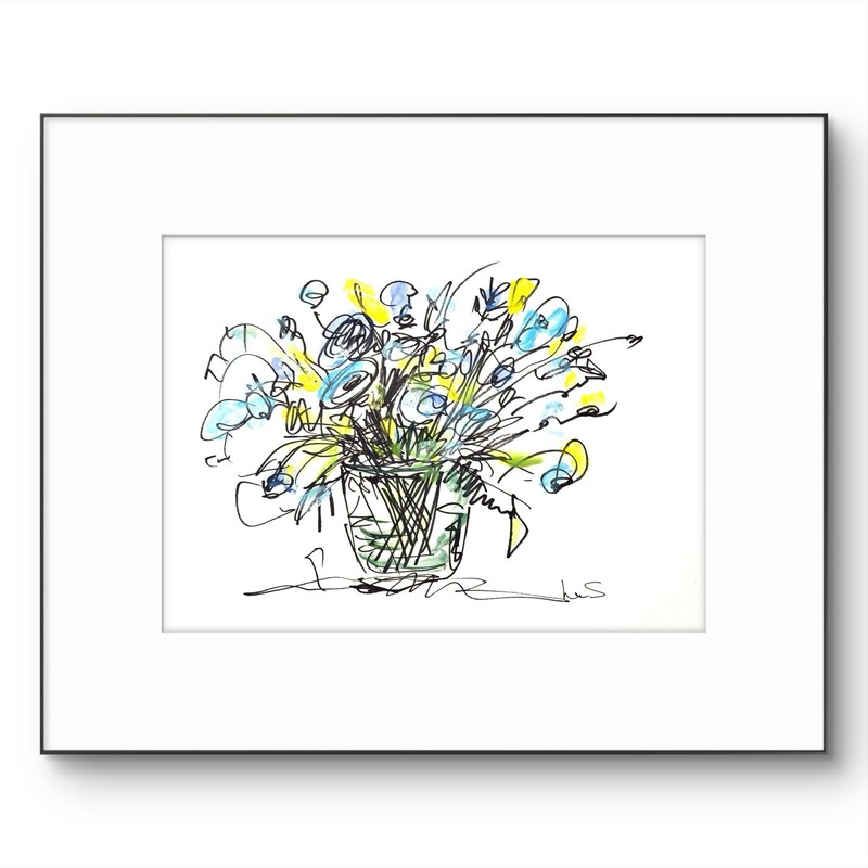 SAMATOWIC Original Ink Drawing 9×12 Flowers Expressive Signed Fine Wall Art 20