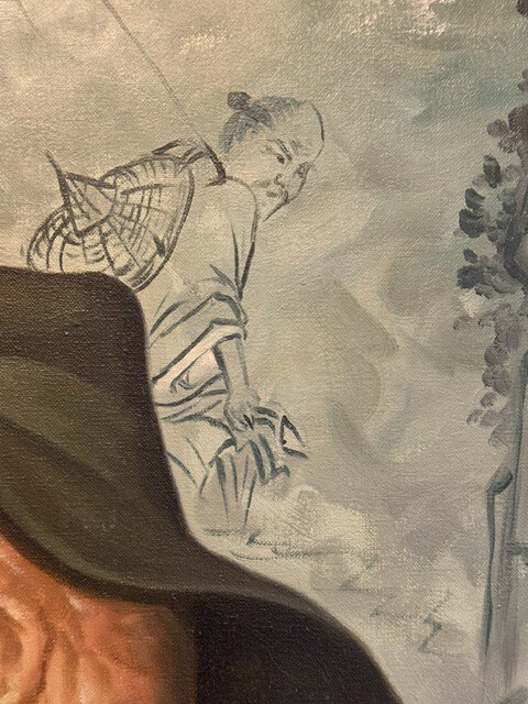 Chinese Signed MT. Tarng Original Oil Painting of a Man Playing Trumpet gallery