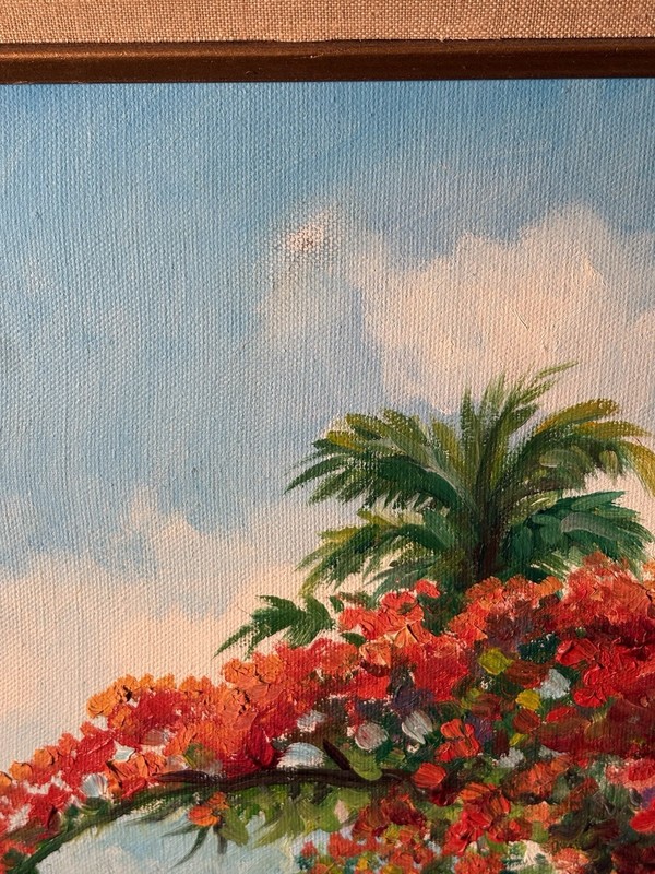 Gaby De La Riva Landscape Painting Flamboyant Tree Cuban Royal Palm Cuba Vintage gallery
