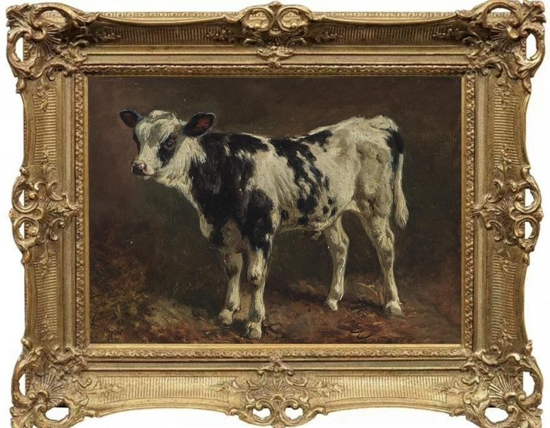 Hand-painted oil painting Animal art Small Cow on canvas 24″X30″