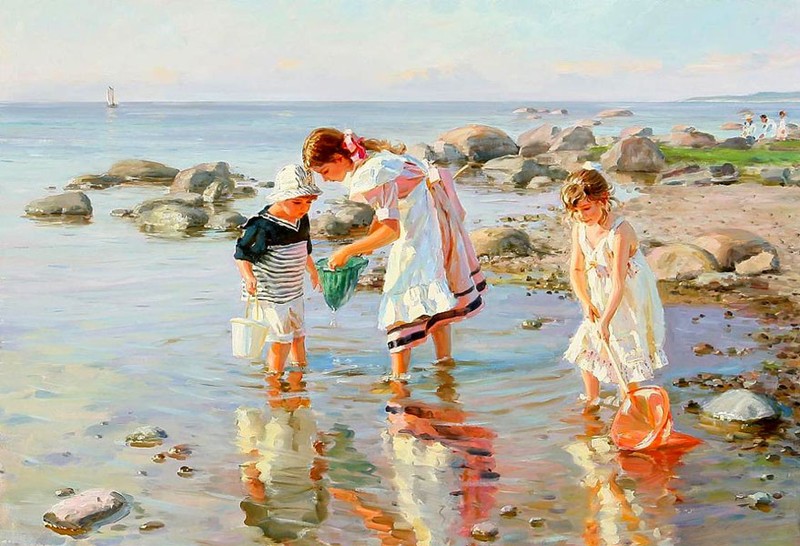 Happy child by the sea Oil Painting Giclee Art Printed on canvas L2005