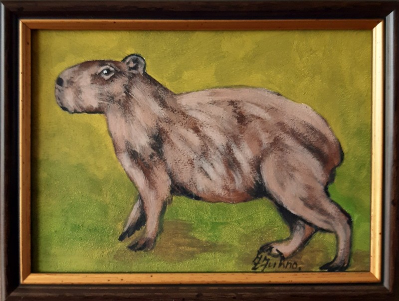 Capybara Original Oil Painting Animal Wall Art Framed 7 x 5 Pet Portrait Oil Art