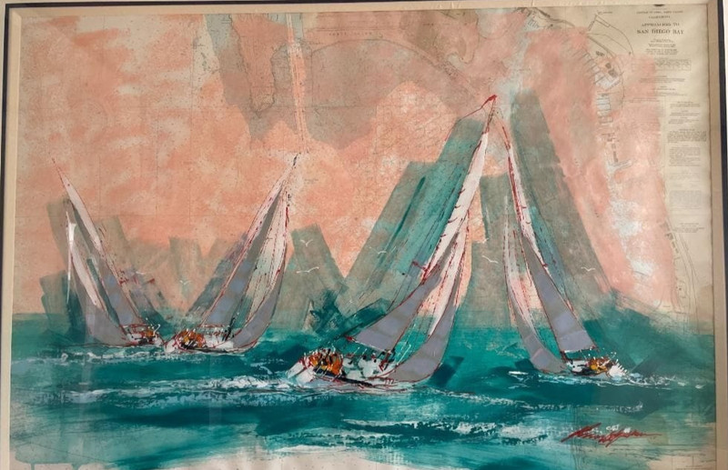 No Frame Kerry Hallam San Diego Bay Original Painting Signed Collectible Art