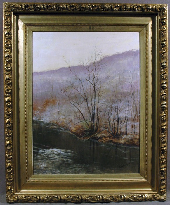 Winter Landscape: Stream Beside Hills 20th C. att. to American Carol Lee Ayers