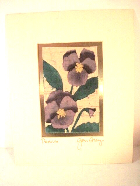 ORIGINAL BATIK PAINTING FLORAL WAX & DYE ON FABRIC JOAN GRAY 8X10 – PURPLE PANSY