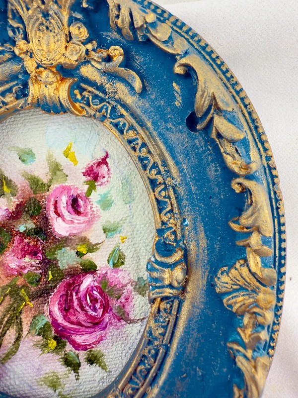 Tiny Oil Painting: Moody Floral Art in Baroque Frame (12cm x 14cm) gallery
