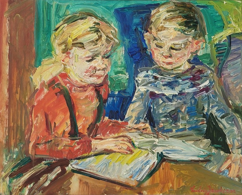 Oil painting. Ludvig Jacobsen(1890-1957):”Siblings” gallery